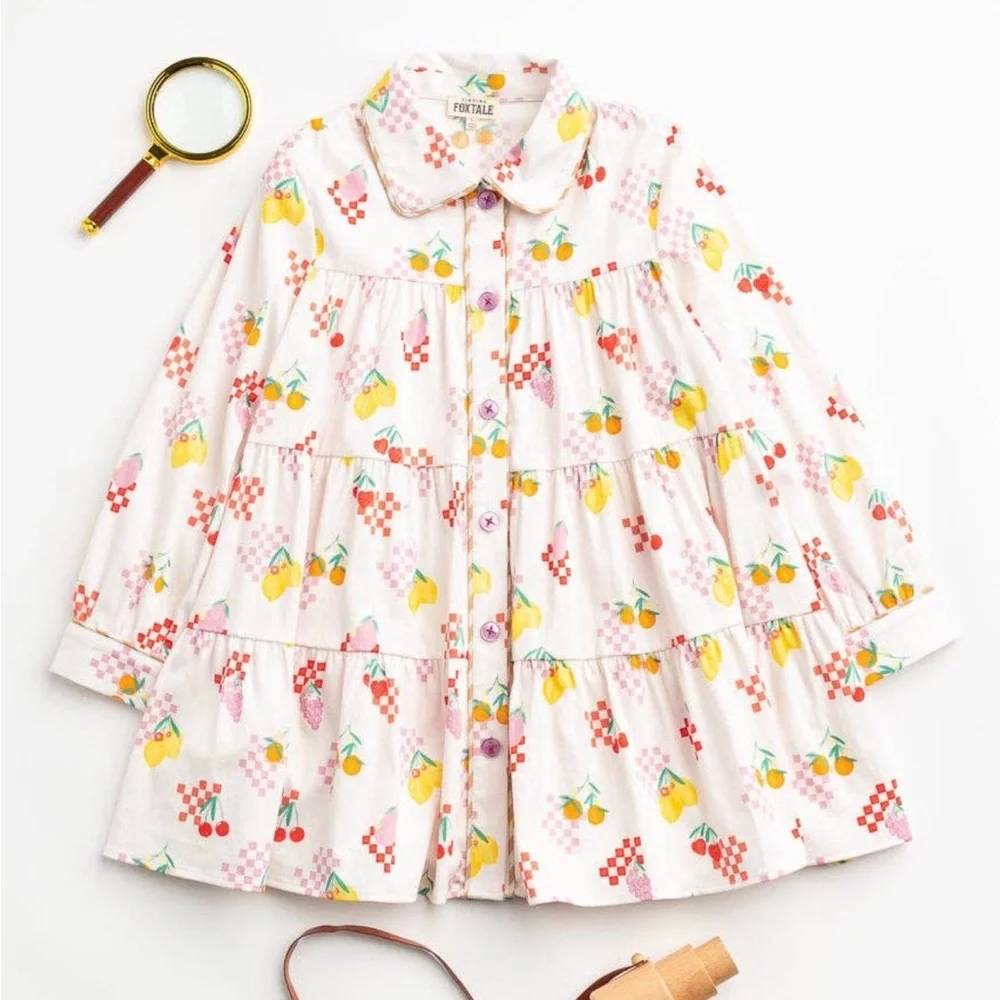 FINDING FOXTALE Fruit Print Tiered Dress